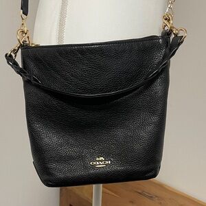 Coach Black Leather Shoulder Bag with Gold Accents